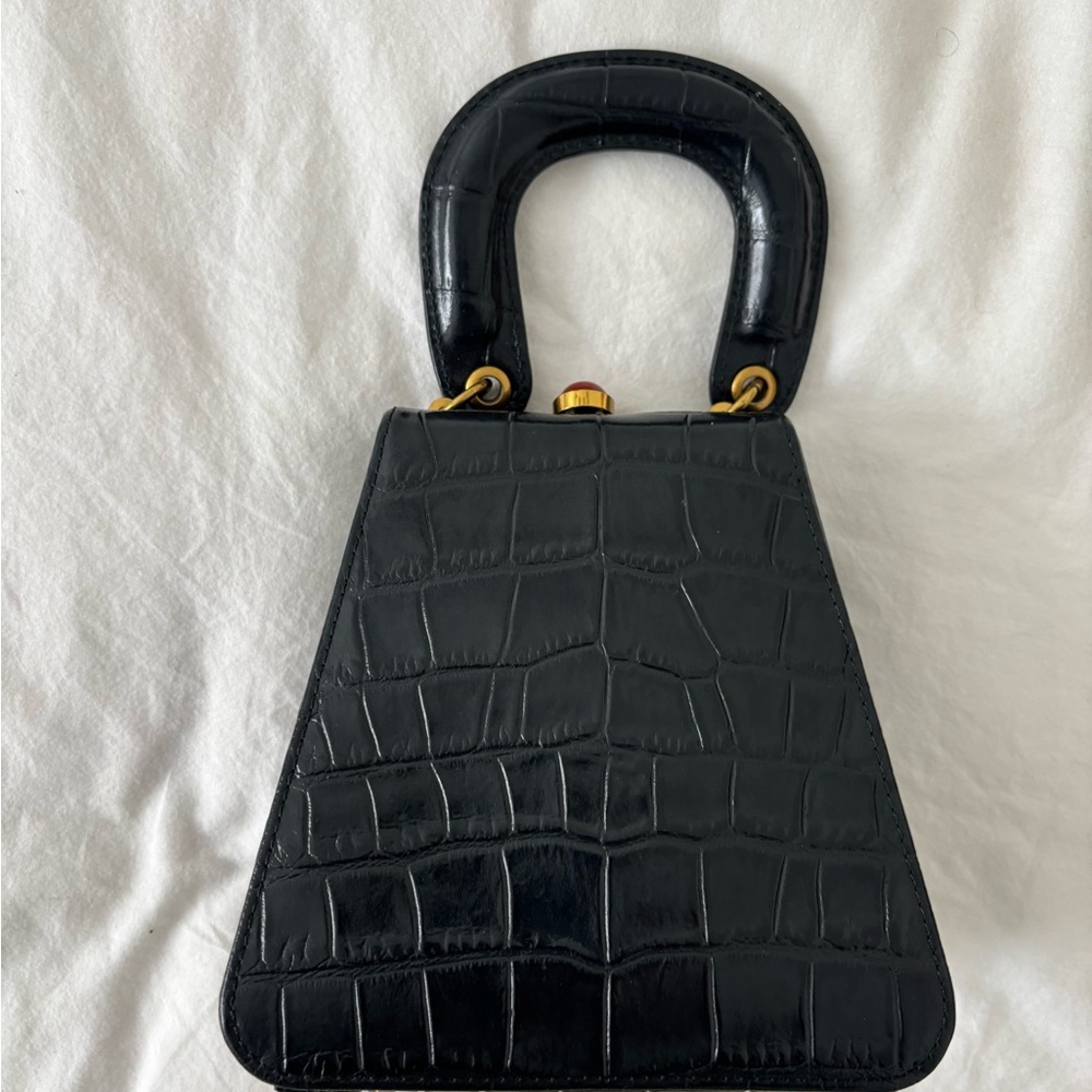 STAUD Black Croc-Embossed Purse